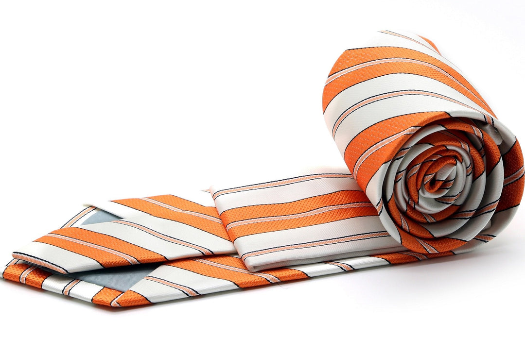 Mens Dads Classic Gold Striped Pattern Business Casual Necktie &amp; Hanky Set F-11 - FHYINC best men&