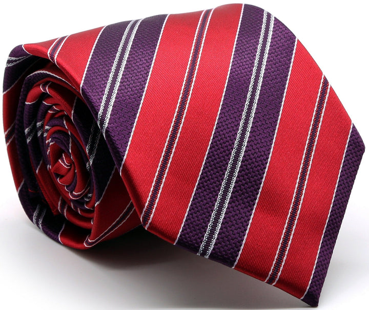 Mens Dads Classic Red Striped Pattern Business Casual Necktie &amp; Hanky Set F-5 - FHYINC best men&