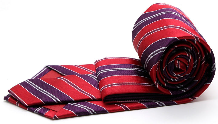 Mens Dads Classic Red Striped Pattern Business Casual Necktie &amp; Hanky Set F-5 - FHYINC best men&
