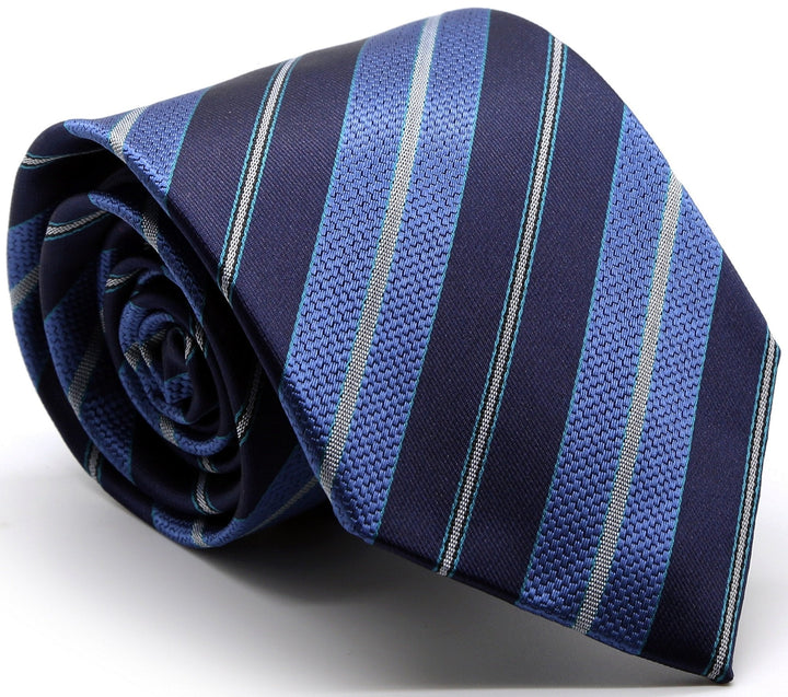 Mens Dads Classic Turquoise Striped Pattern Business Casual Necktie &amp; Hanky Set F-6 - FHYINC best men&