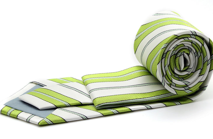 Mens Dads Classic Green Striped Pattern Business Casual Necktie &amp; Hanky Set F-9 - FHYINC best men&