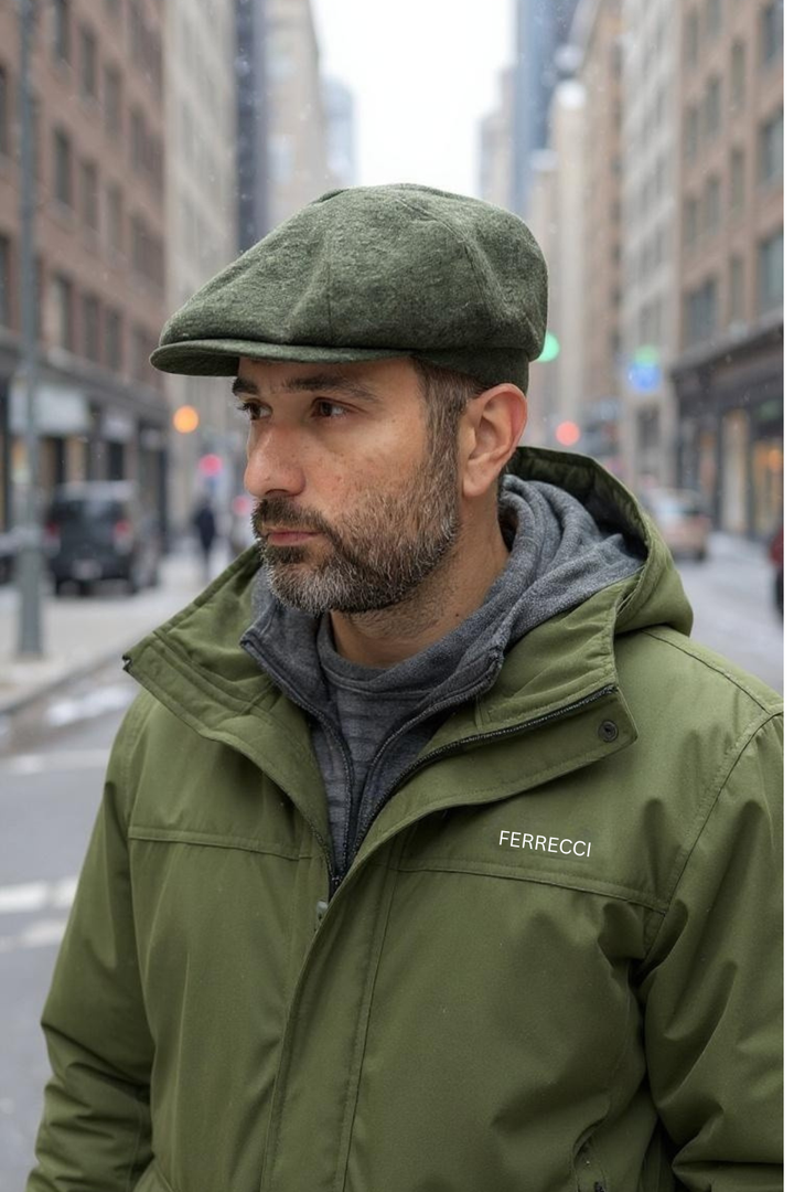 Classic Premium Wool Tweed Hunter Green Newsboy Hat