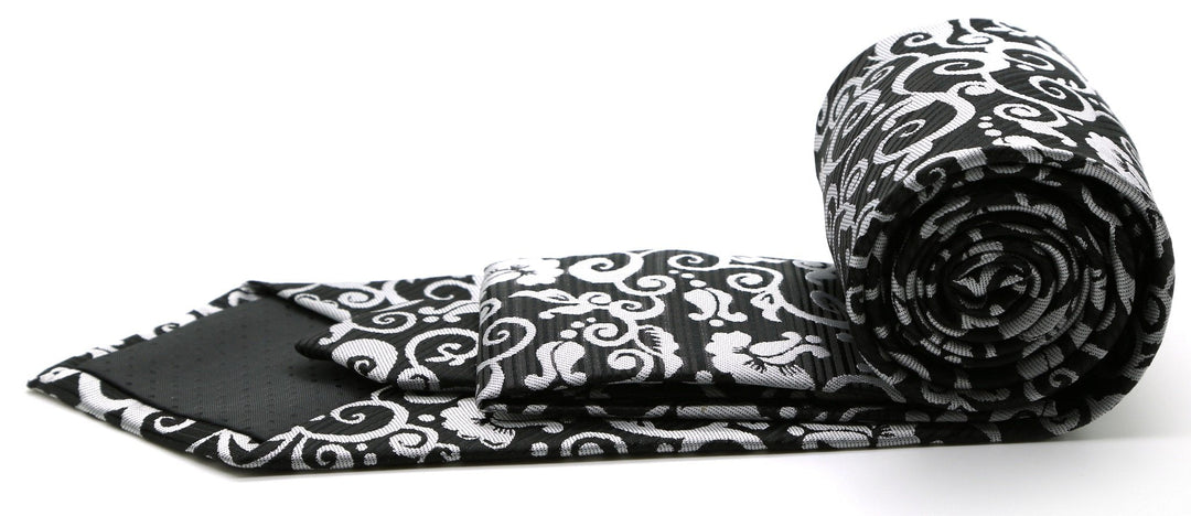 Mens Dads Classic Black Paisley Pattern Business Casual Necktie &amp; Hanky Set FO-1 - FHYINC best men&