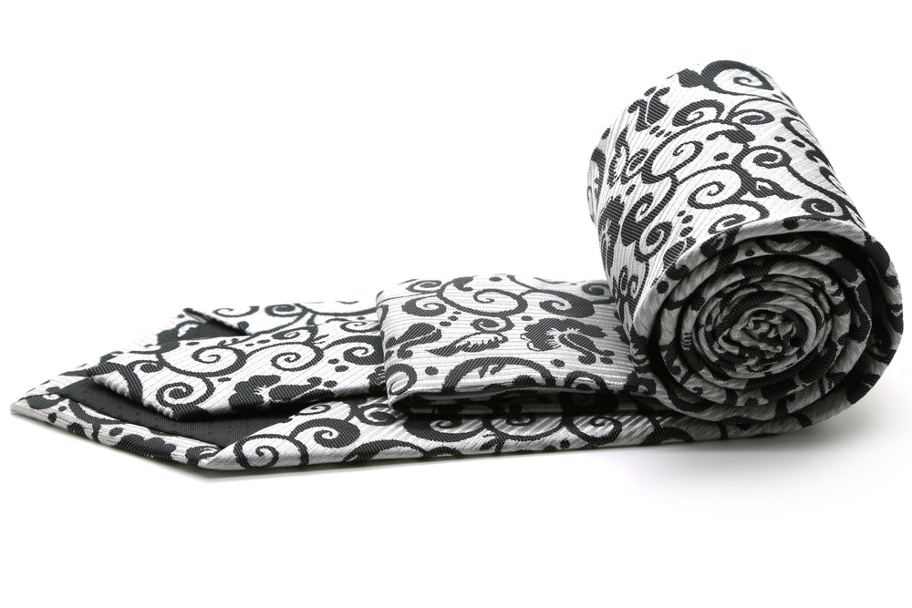 Mens Dads Classic White Paisley Pattern Business Casual Necktie & Hanky Set FO-4 - FHYINC best men's suits, tuxedos, formal men's wear wholesale