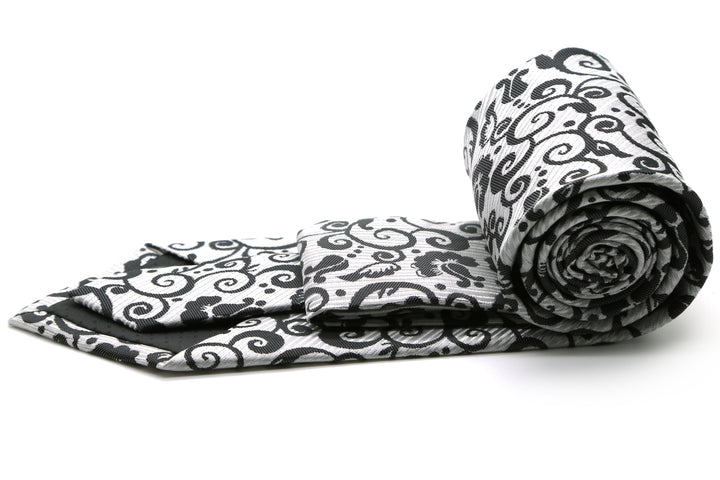Mens Dads Classic White Paisley Pattern Business Casual Necktie &amp; Hanky Set FO-4 - FHYINC best men&