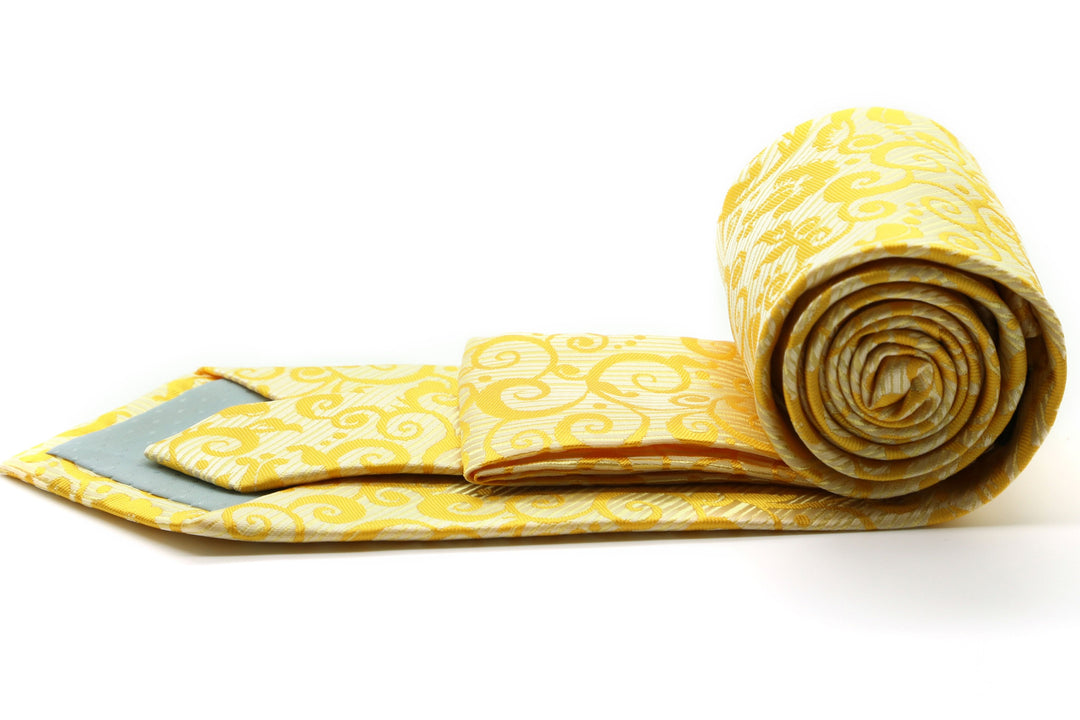 Mens Dads Classic Yellow Paisley Pattern Business Casual Necktie &amp; Hanky Set FO-8 - FHYINC best men&