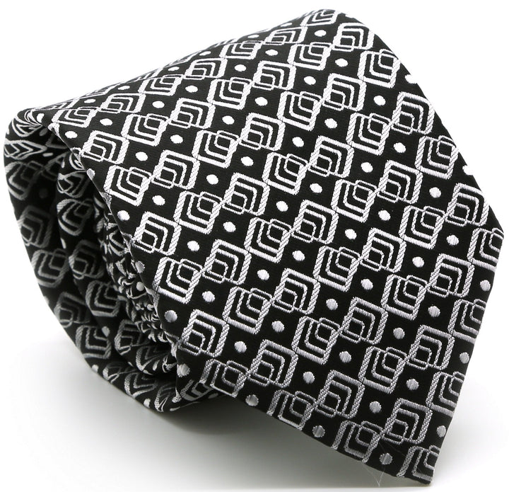 Mens Dads Classic Black Geometric Pattern Business Casual Necktie &amp; Hanky Set G-1 - FHYINC best men&