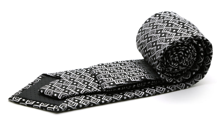 Mens Dads Classic Black Geometric Pattern Business Casual Necktie &amp; Hanky Set G-1 - FHYINC best men&