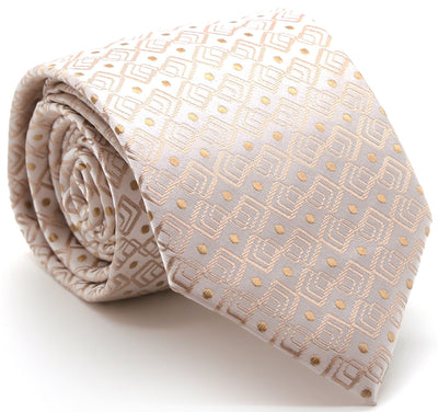 Mens Dads Classic Beige Geometric Pattern Business Casual Necktie & Hanky Set G-11 - FHYINC best men's suits, tuxedos, formal men's wear wholesale