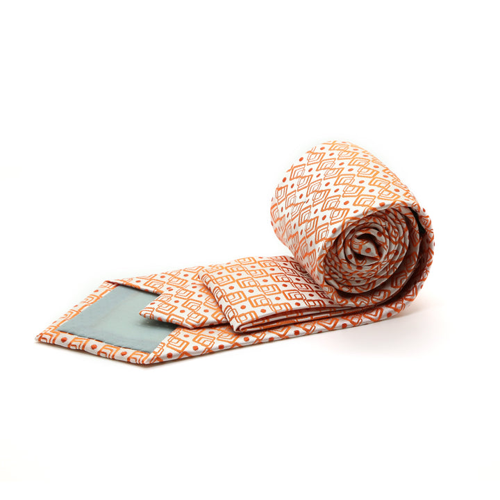 Mens Dads Classic Orange Geometric Pattern Business Casual Necktie &amp; Hanky Set G-12 - FHYINC best men&