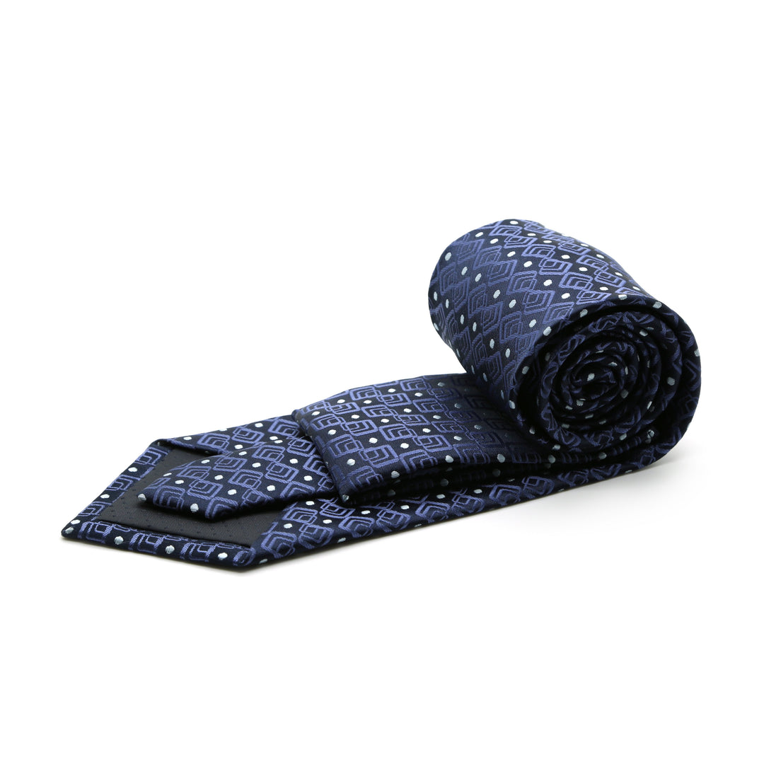 Mens Dads Classic Navy Geometric Pattern Business Casual Necktie &amp; Hanky Set G-2 - FHYINC best men&