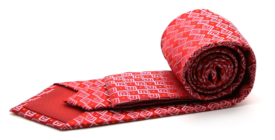 Mens Dads Classic Red Geometric Pattern Business Casual Necktie &amp; Hanky Set G-4 - FHYINC best men&