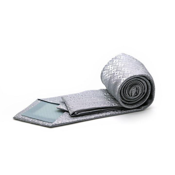 Mens Dads Classic Grey Geometric Pattern Business Casual Necktie &amp; Hanky Set G-5 - FHYINC best men&