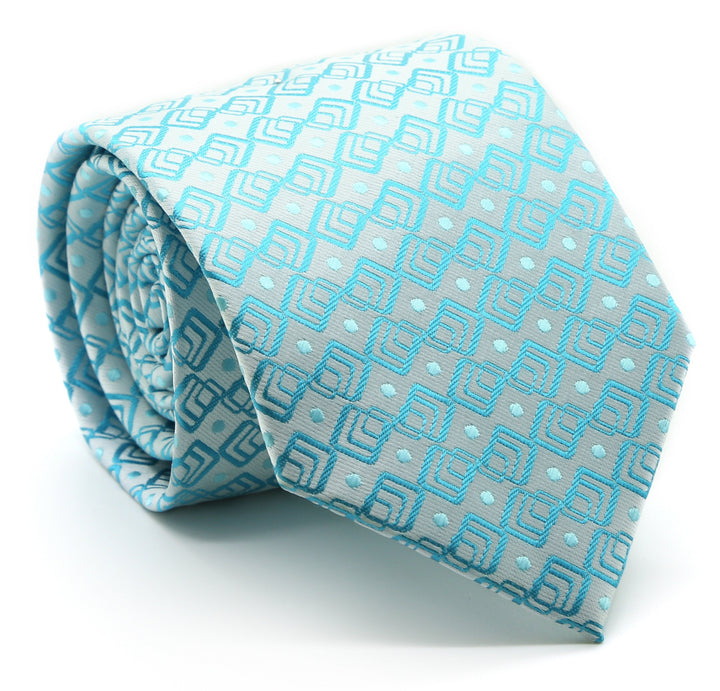 Mens Dads Classic Turquoise Geometric Pattern Business Casual Necktie &amp; Hanky Set G-6 - FHYINC best men&