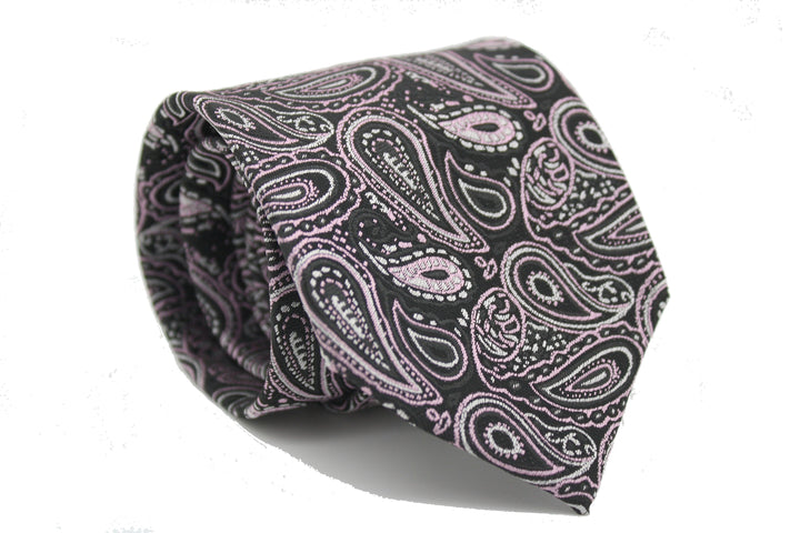 Mens Dads Classic Black Pink Paisley Pattern Business Casual Necktie &amp; Hanky Set GF-2 - FHYINC best men&