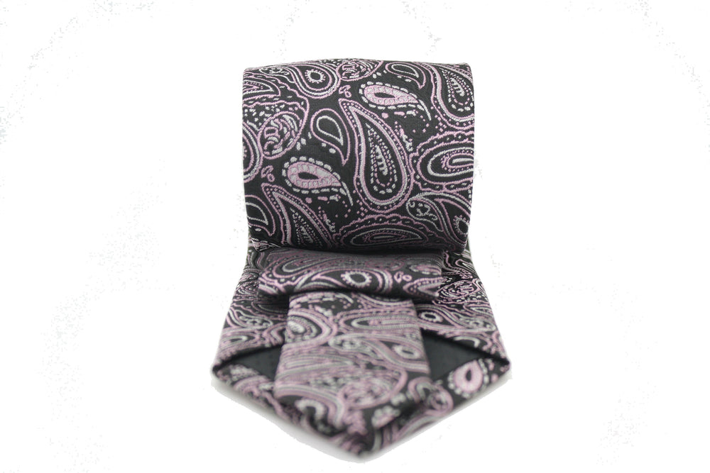 Mens Dads Classic Black Pink Paisley Pattern Business Casual Necktie & Hanky Set GF-2 - FHYINC best men's suits, tuxedos, formal men's wear wholesale