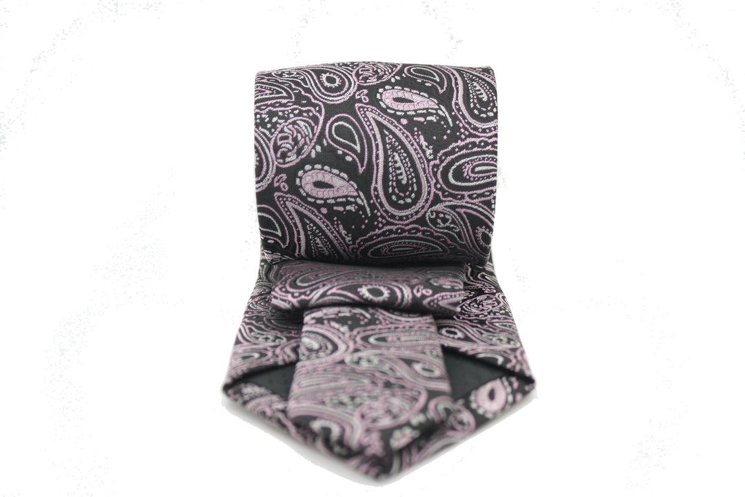 Mens Dads Classic Black Pink Paisley Pattern Business Casual Necktie &amp; Hanky Set GF-2 - FHYINC best men&