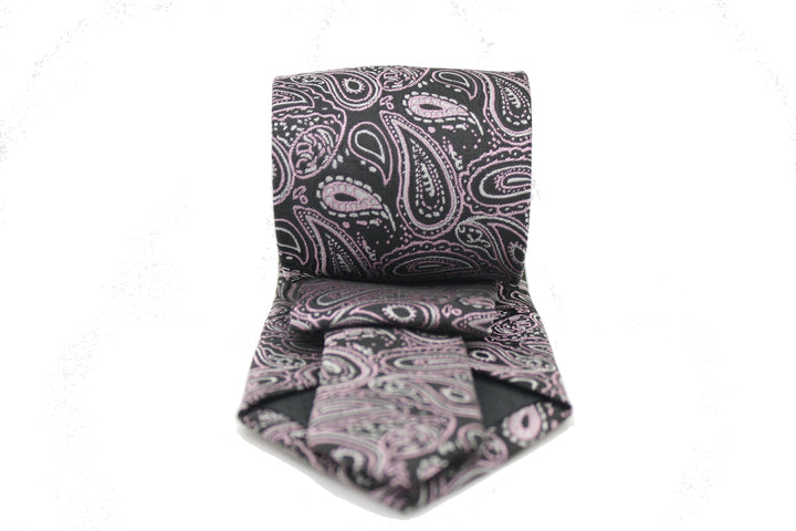 Mens Dads Classic Black Pink Paisley Pattern Business Casual Necktie &amp; Hanky Set GF-2 - FHYINC best men&