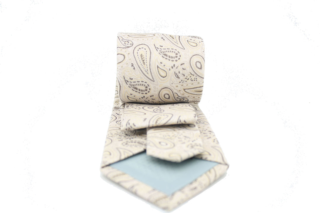 Mens Dads Classic Beige Paisley Pattern Business Casual Necktie &amp; Hanky Set GF-4 - FHYINC best men&