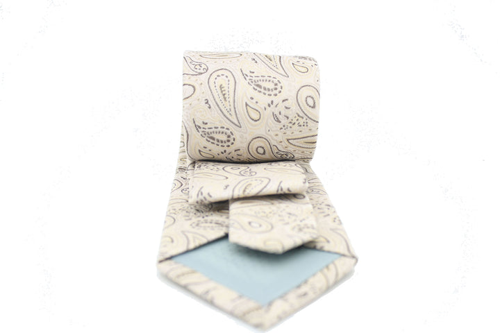 Mens Dads Classic Beige Paisley Pattern Business Casual Necktie &amp; Hanky Set GF-4 - FHYINC best men&