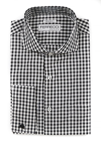 Black Gingham Check French Cuff Dress Shirt - Regular Fit - FHYINC best men's suits, tuxedos, formal men's wear wholesale