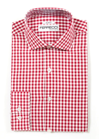 Red Gingham Check Dress Shirt - Slim Fit - FHYINC best men's suits, tuxedos, formal men's wear wholesale
