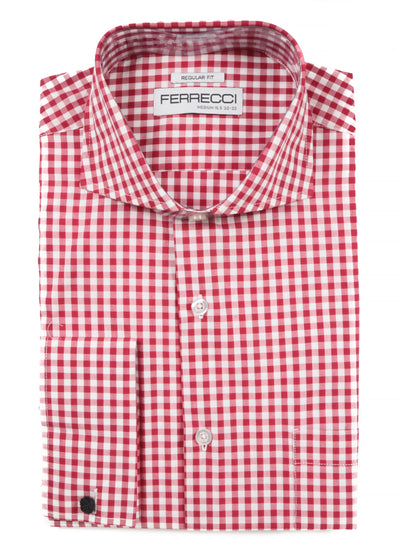 Red Gingham Check French Cuff Dress Shirt - Regular Fit - FHYINC best men's suits, tuxedos, formal men's wear wholesale