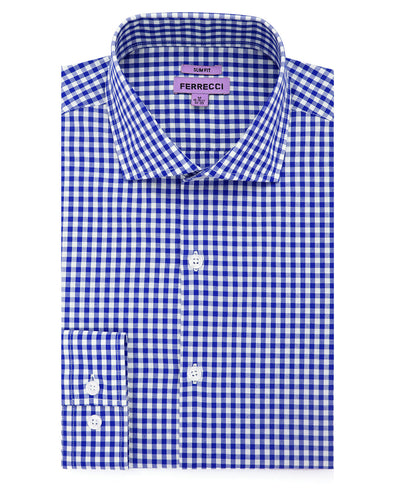 The Blue Gingham Check Slim Fit Cotton Dress Shirt - FHYINC best men's suits, tuxedos, formal men's wear wholesale