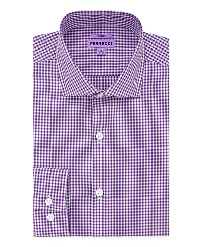 The Purple Gingham Check Slim Fit Cotton Dress Shirt - FHYINC best men's suits, tuxedos, formal men's wear wholesale