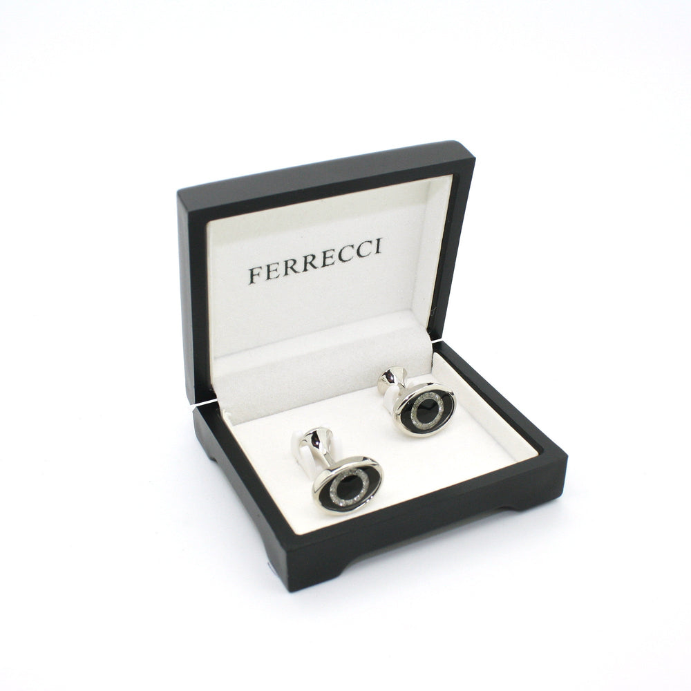 Silvertone Evil Eye Glass Stone Cuff Links With Jewelry Box - FHYINC