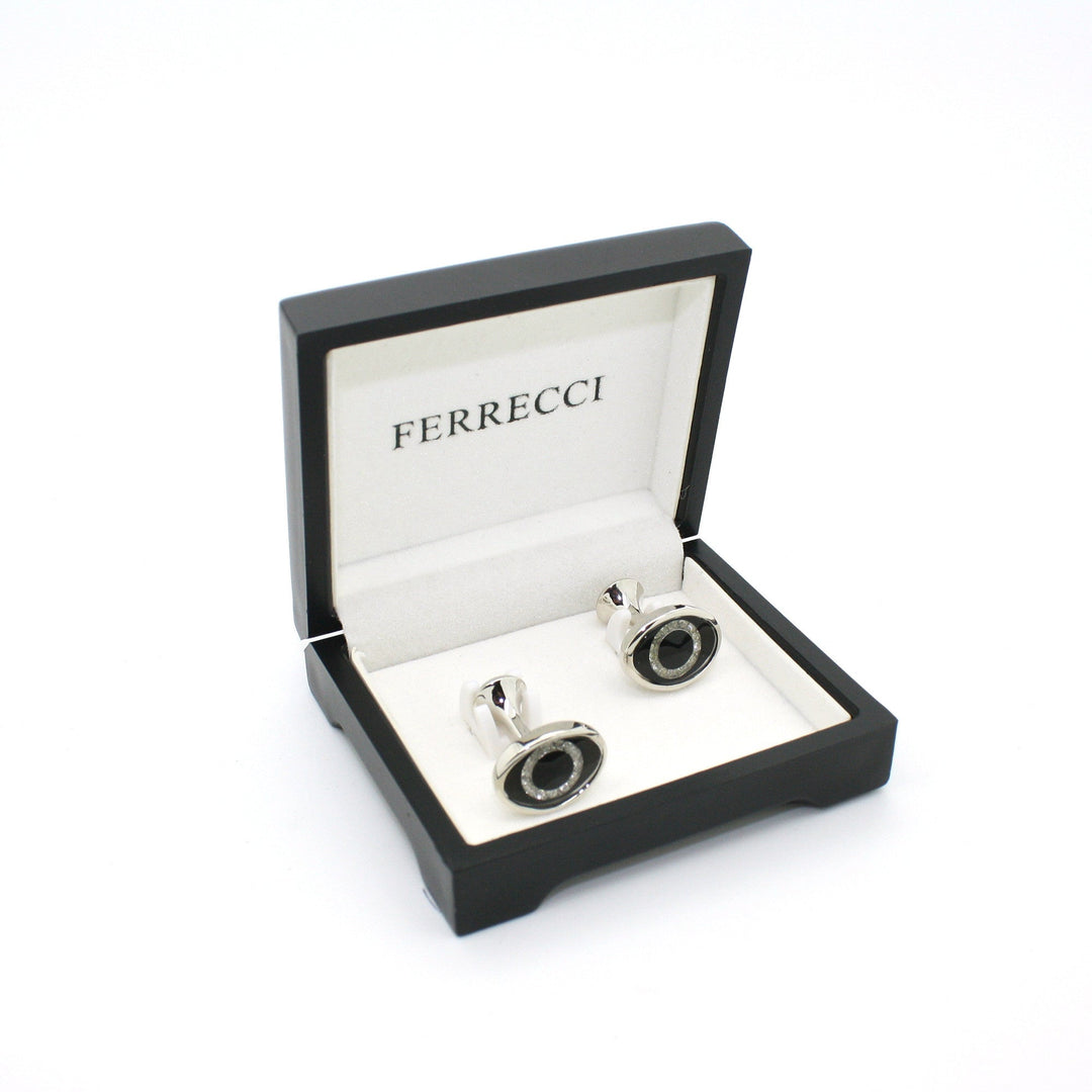Silvertone Evil Eye Glass Stone Cuff Links With Jewelry Box - FHYINC