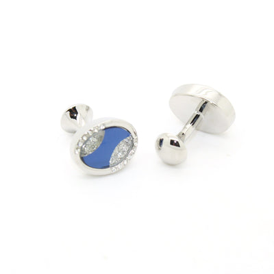Silvertone Blue Sway Gemstone Cuff Links With Jewelry Box - FHYINC