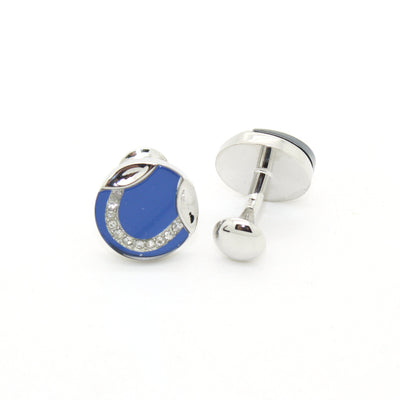 Silvertone Blue Glass Cuff Links With Jewelry Box - FHYINC