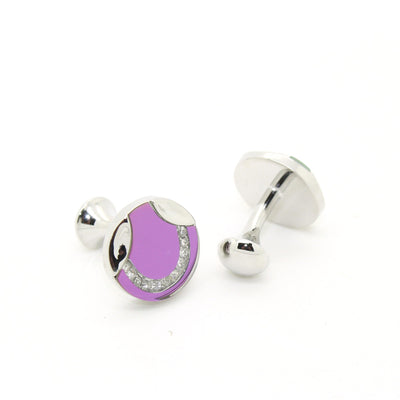 Silvertone Purple Glass Cuff Links With Jewelry Box - FHYINC