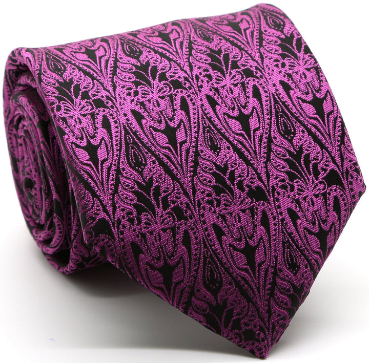 Mens Dads Classic Fuchsia Paisley Pattern Business Casual Necktie &amp; Hanky Set GO-5 - FHYINC best men&