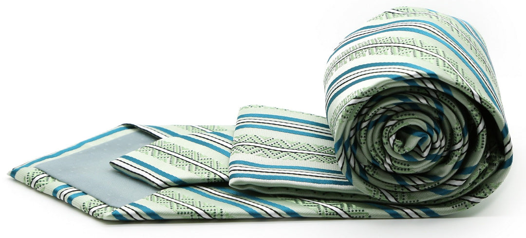 Mens Dads Classic Green Striped Pattern Business Casual Necktie &amp; Hanky Set H-10 - FHYINC best men&