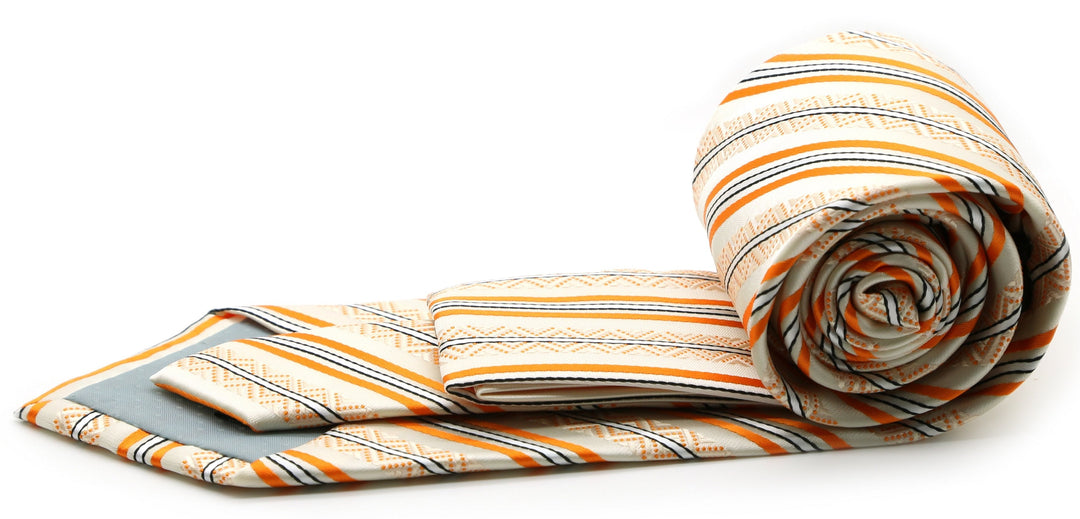 Mens Dads Classic Yellow Striped Pattern Business Casual Necktie &amp; Hanky Set H-9 - FHYINC best men&