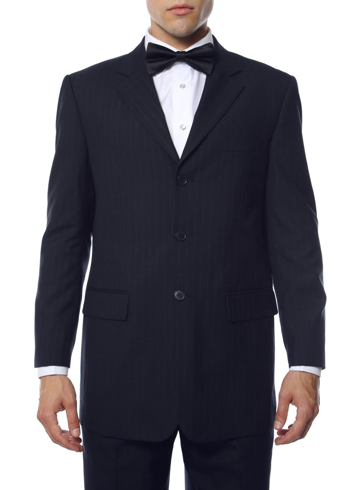 Navy Pinstripe Wool Business Casual Mens Uniform Blazer - FHYINC best men&