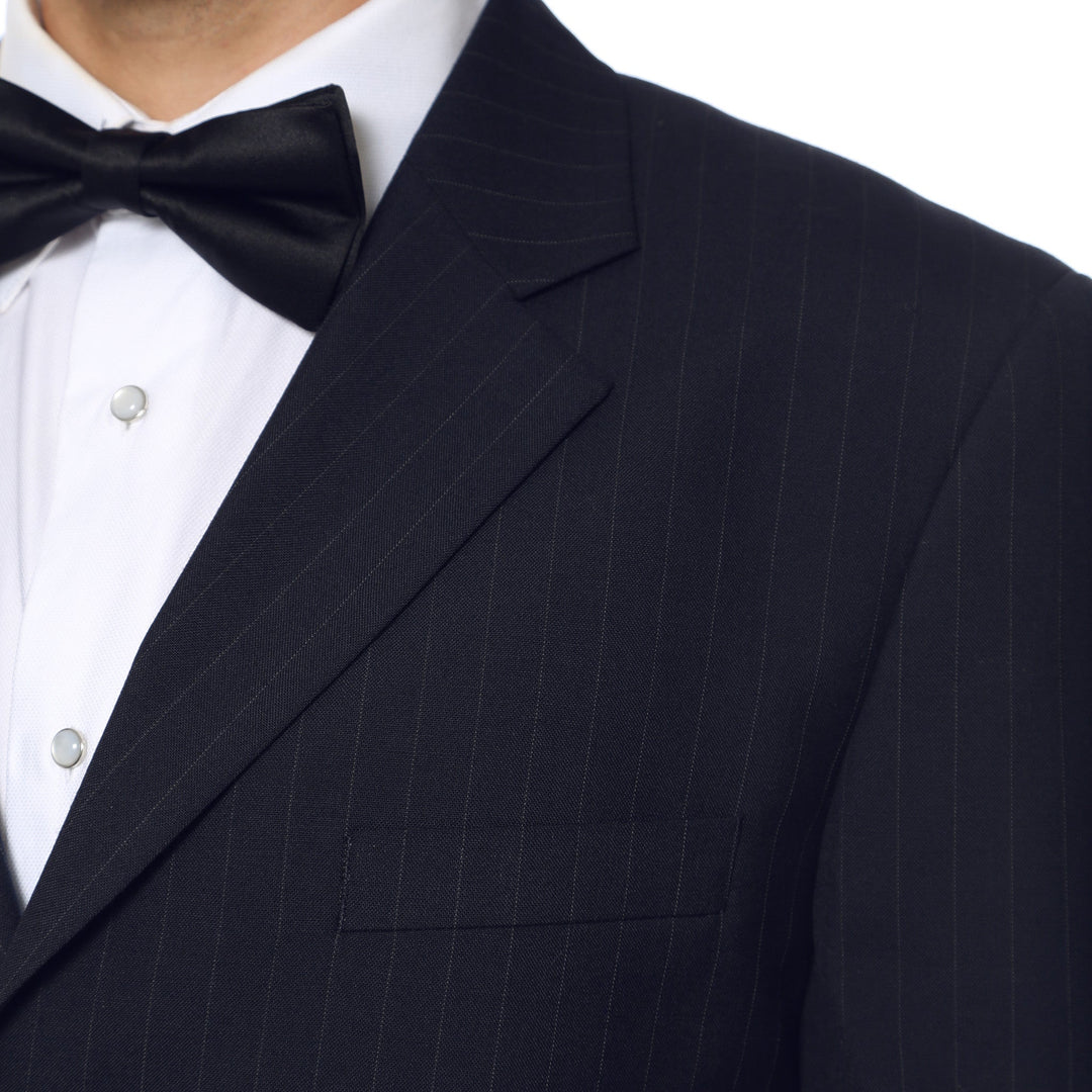 Navy Pinstripe Wool Business Casual Mens Uniform Blazer - FHYINC best men&
