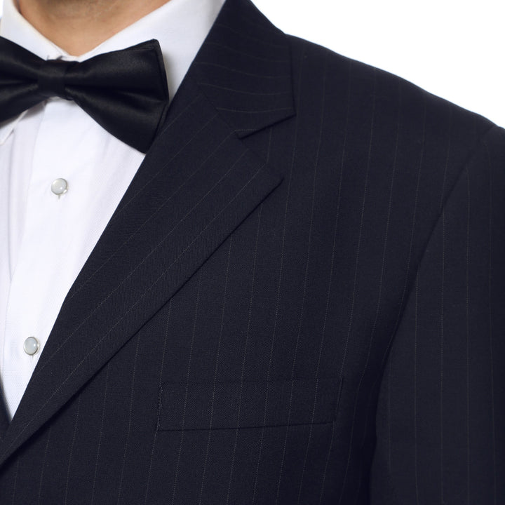 Navy Pinstripe Wool Business Casual Mens Uniform Blazer - FHYINC best men&
