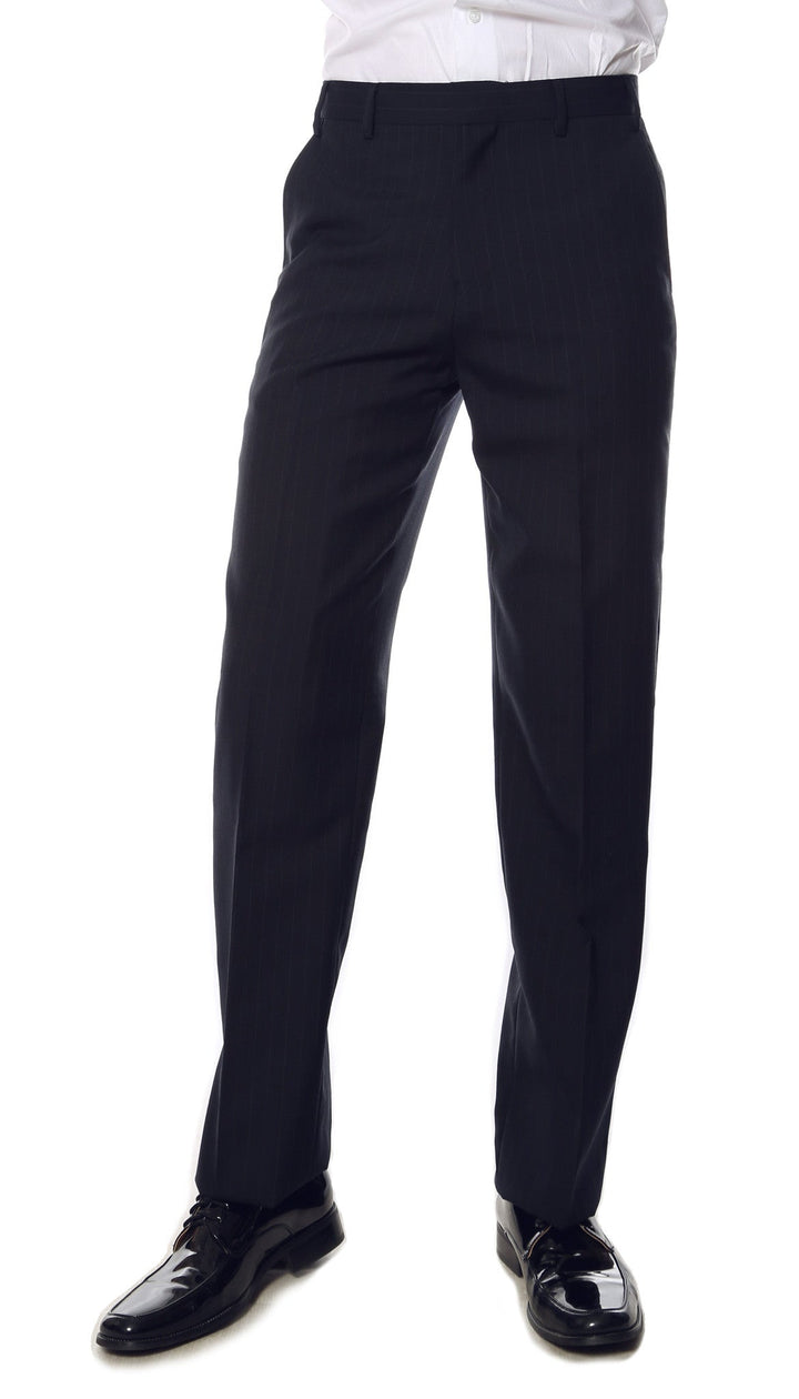 Navy Pinstripe Mens Regular Fit Uniform Dress Pants - FHYINC best men&