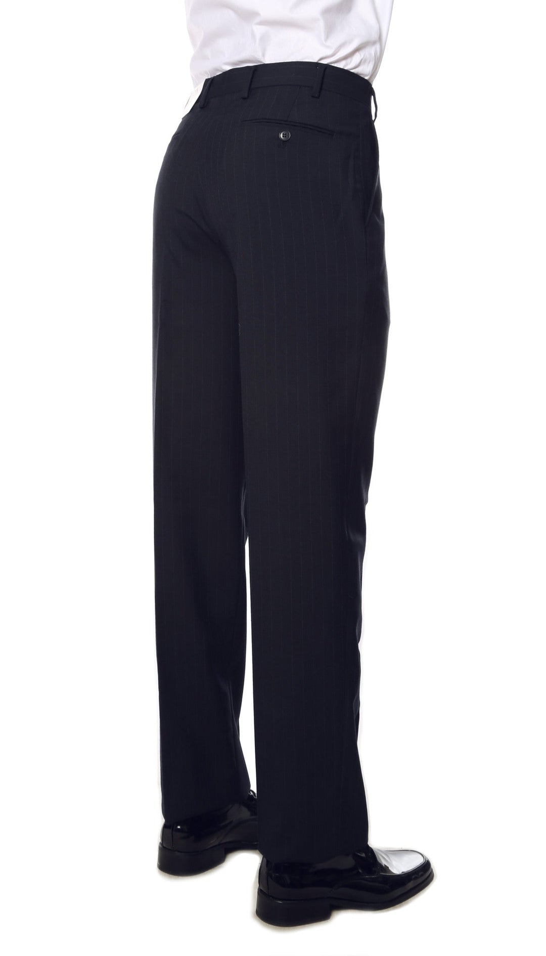 Navy Pinstripe Mens Regular Fit Uniform Dress Pants - FHYINC best men&