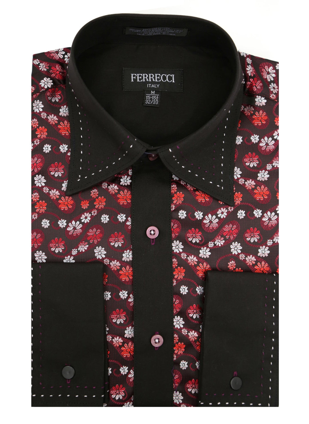 Ferrecci Men's Satine Hi-1001 Red & Black Flower Button Down Dress Shirt 16. Lrg 34-35 Sleeve Ferrecci Men's Satine Hi-1001 Red & Black Flower Button Down Dress Shirt 16. Lrg 34-35 Sleeve