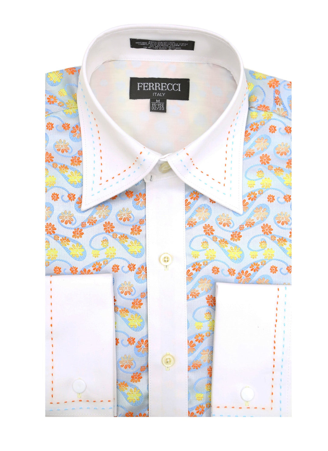 fitted lace wedding dress Ferrecci Men's Satine Hi-1002 Multi Color Flower Button Down Dress Shirt