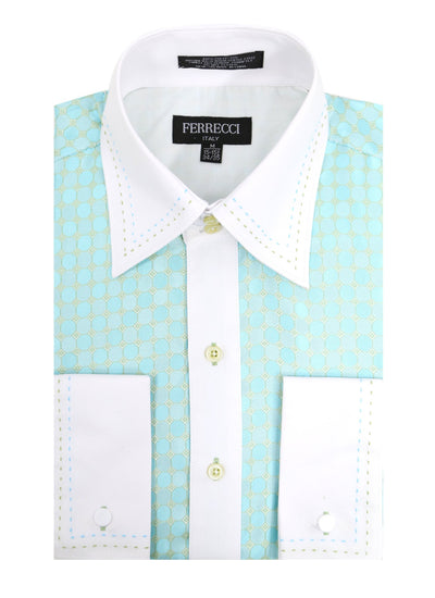 Ferrecci Men's Satine Hi-1004 Turquoise Circle Pattern Button Down Dress Shirt 17.. XL 36-37 Sleeve Ferrecci Men's Satine Hi-1004 Turquoise Circle Pattern Button Down Dress Shirt 17.. XL 36-37 Sleeve