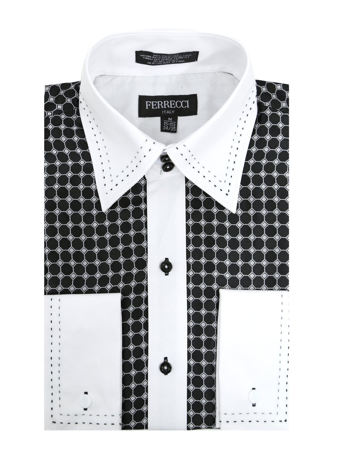 Ferrecci Men's Satine Hi-1005 Black Circle Pattern Button Down Dress Shirt 17. XL 34-35 Sleeve Ferrecci Men's Satine Hi-1005 Black Circle Pattern Button Down Dress Shirt 17. XL 34-35 Sleeve