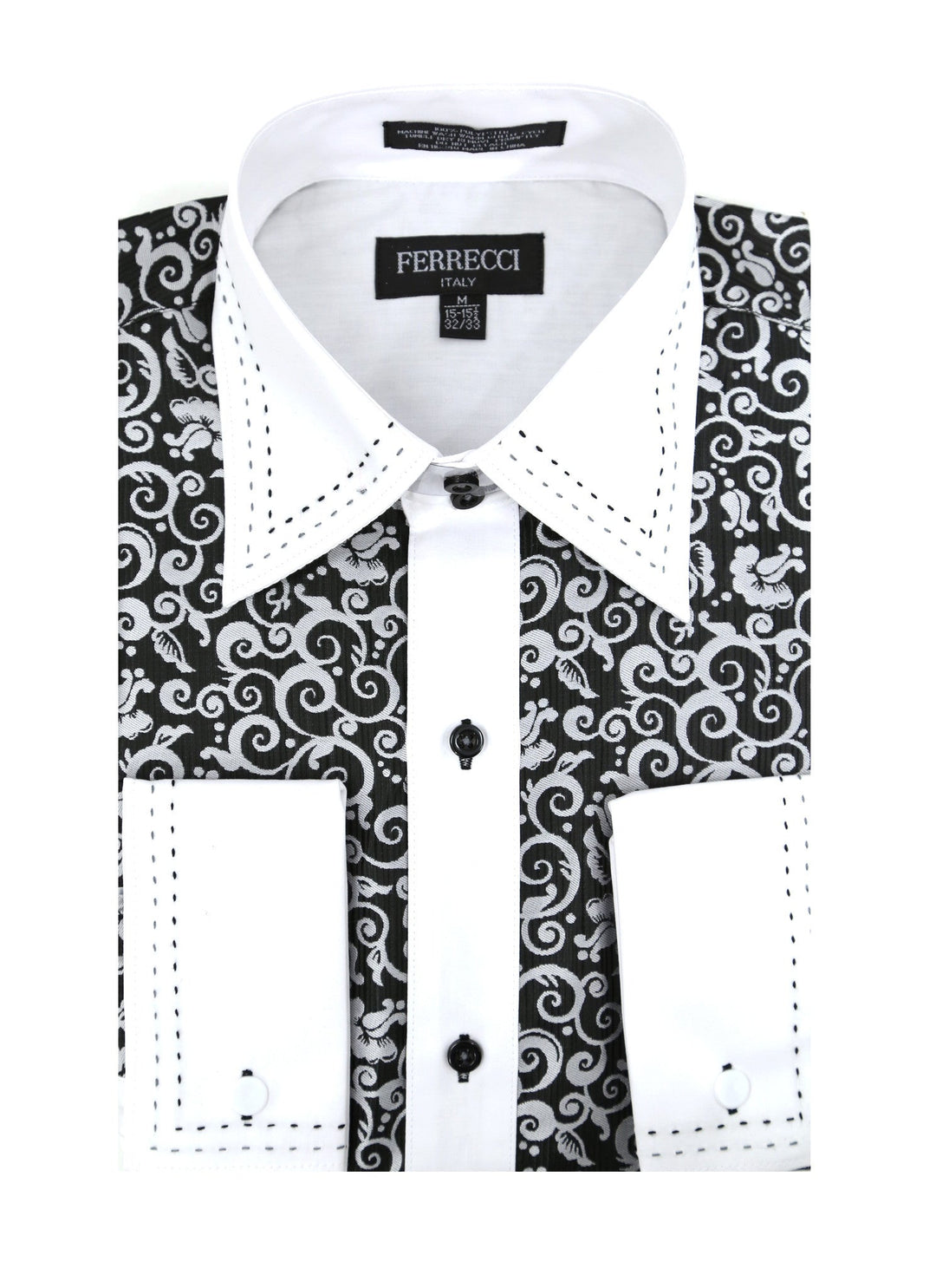 mens dress shirt with patterned cuffs Contemporary White Dress Shirt with Patterned Cuff Detail White / XL