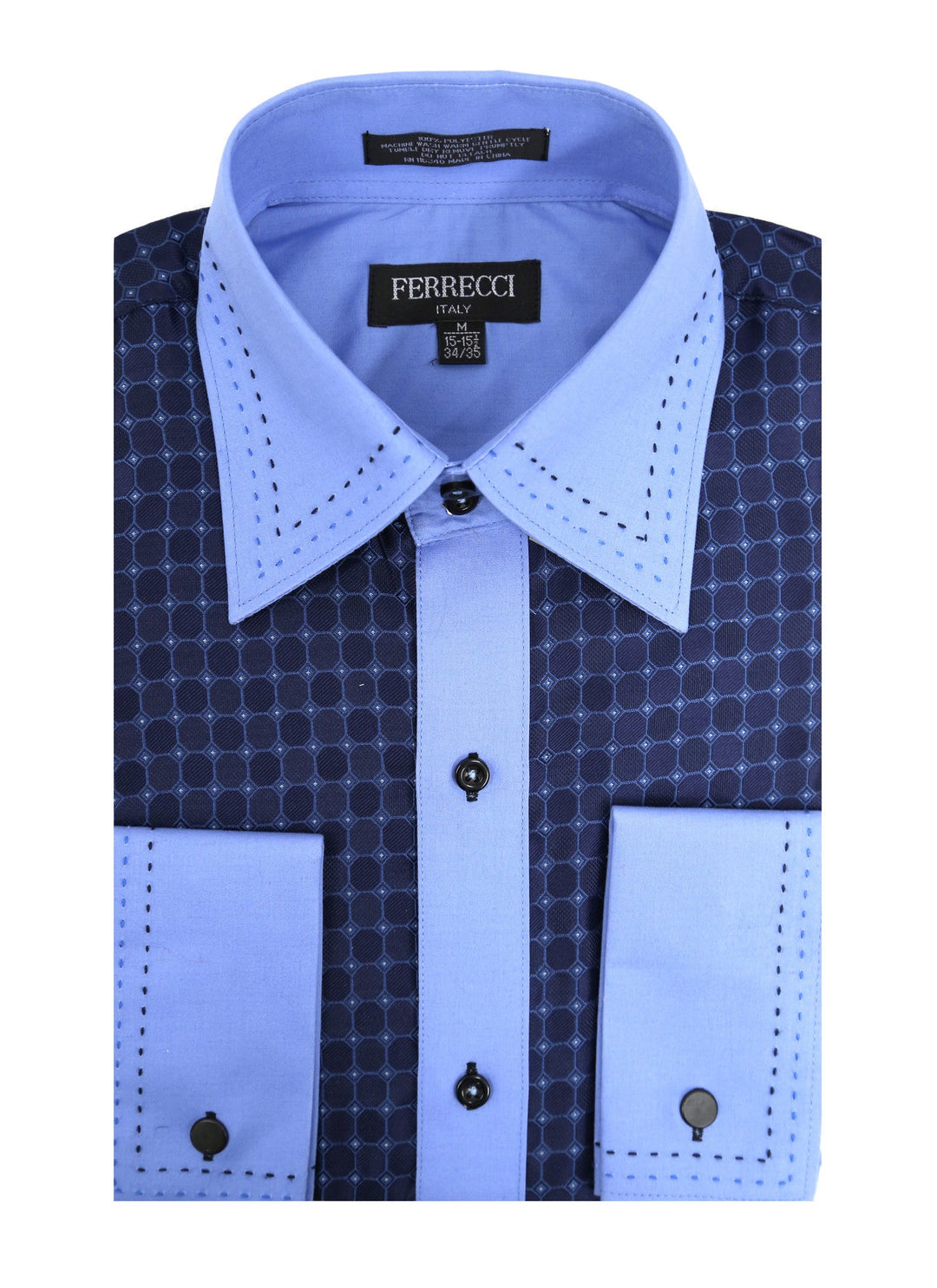 devil in a blue dress watch Thomas Mason Blue Contrast Collar French Cuff Dress Shirt - Classic Fit