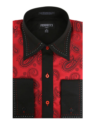 Ferrecci Men's Satine Hi-1012 Red Black Paisley Button Down Dress Shirt Ferrecci Men's Satine Hi-1012 Red Black Paisley Button Down Dress Shirt