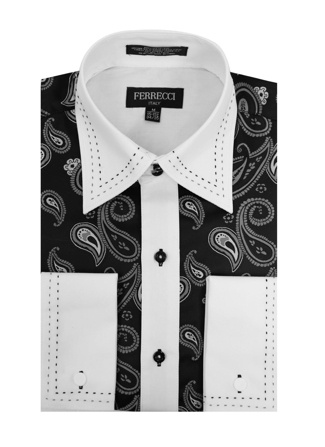 Ferrecci Men's Satine Hi-1014 White & Black Paisley Button Down Dress Shirt Ferrecci Men's Satine Hi-1014 White & Black Paisley Button Down Dress Shirt